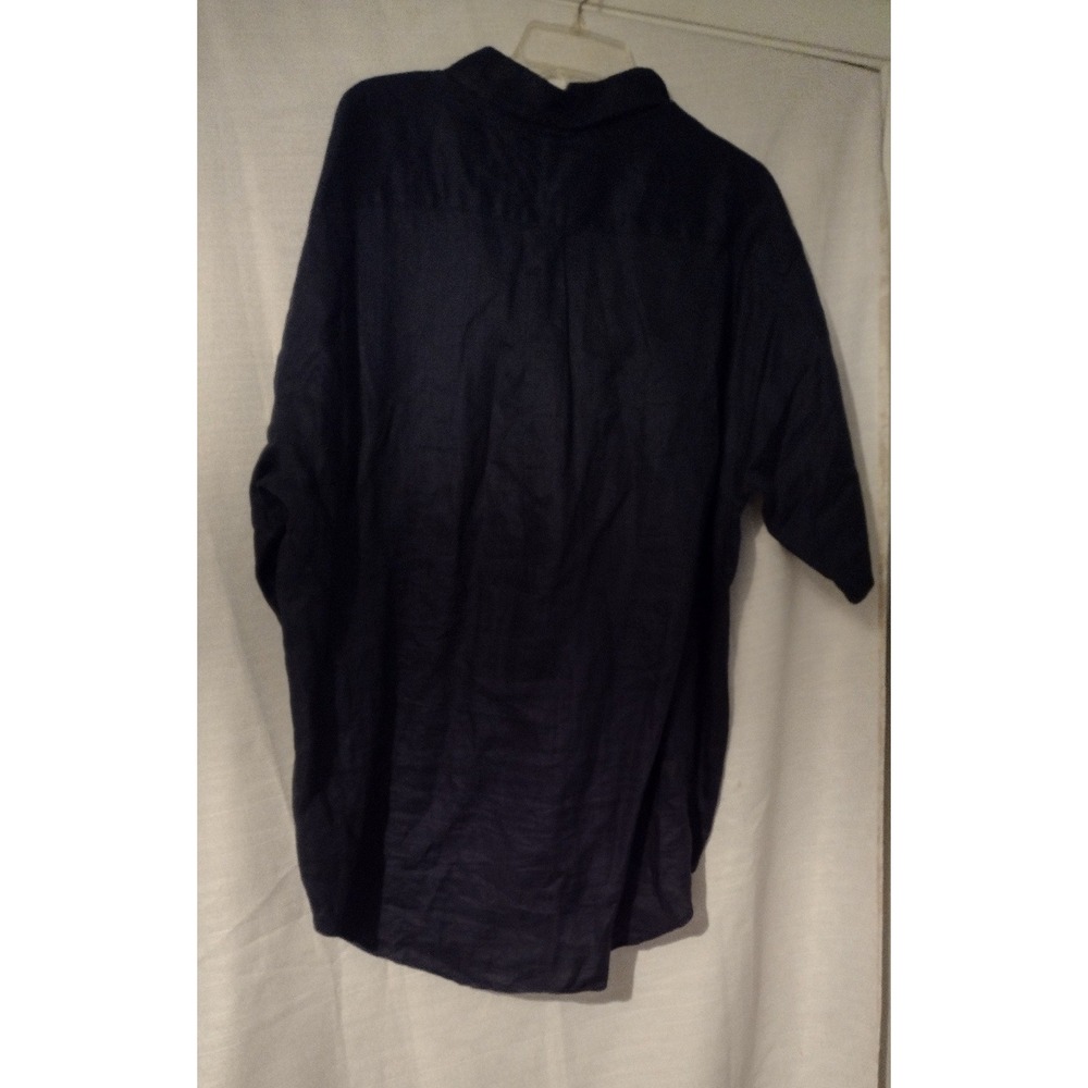 Tommy Hilfiger Mens XL Navy Blue Linen Cotton Button-Down Shirt Embroidered Logo - Picture 2 of 2